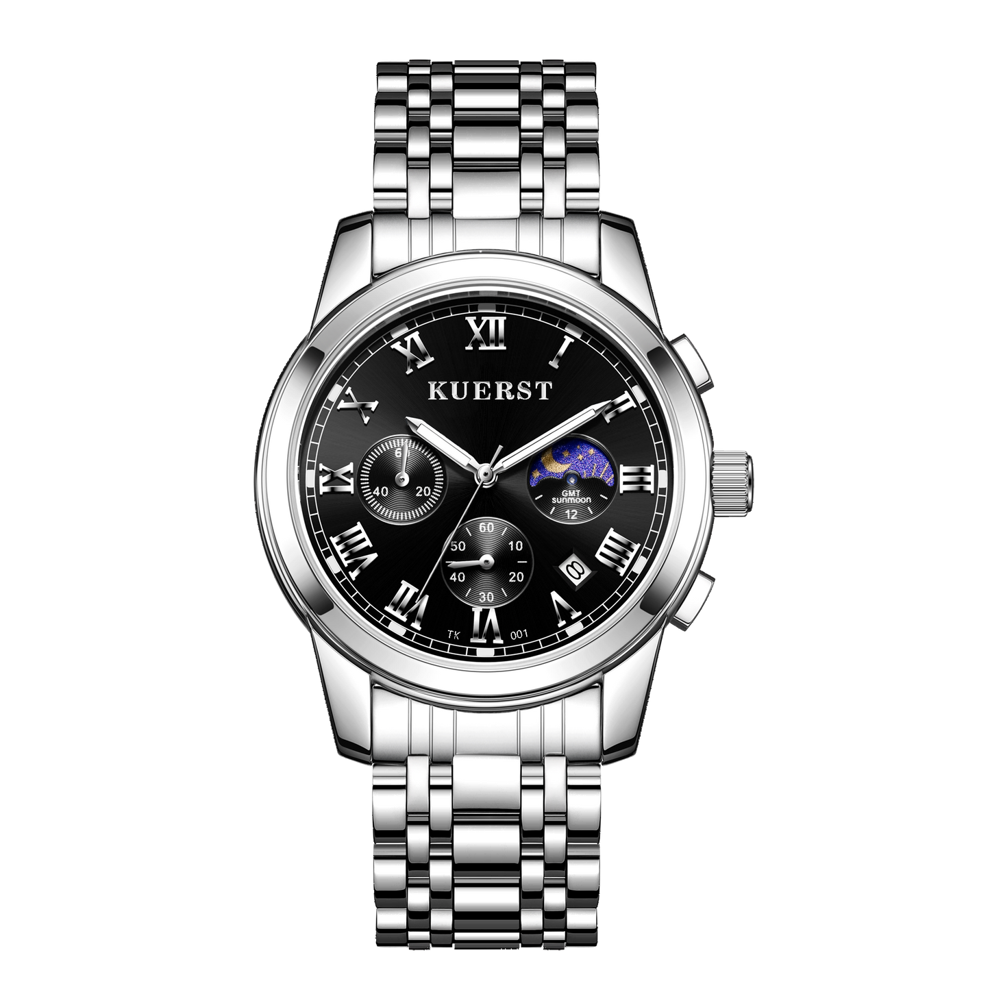 KUERST brand 2025 new men's steel belt quartz watch watch using the sun, moon and stars elements with timing/calendar and other functions suitable for giving yourself and important people holiday gifts preferred