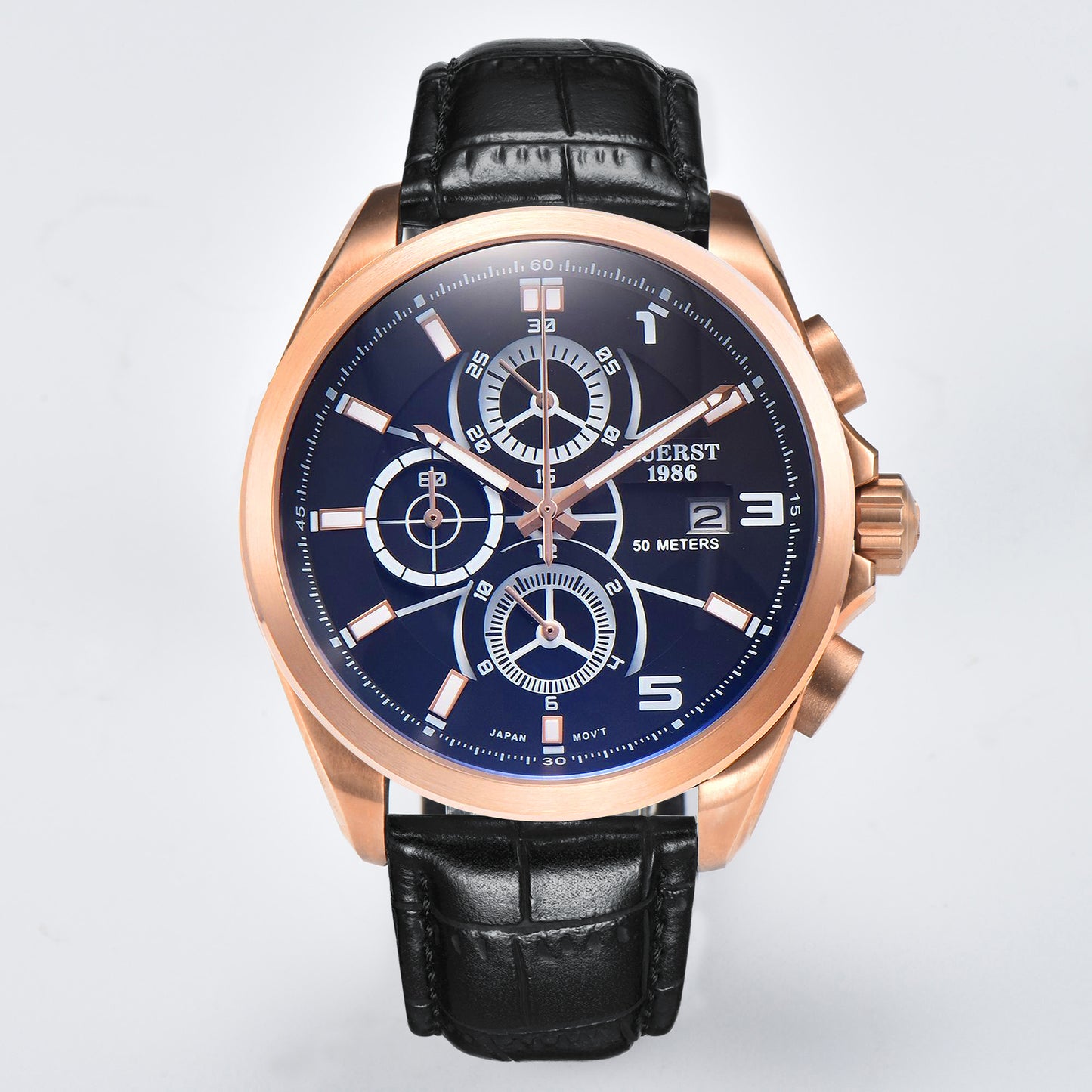 KUERST brand 2025 latest black technology hot goods Men's belt stainless steel watch case six hands three eyes large dial quartz watch with a variety of functions run second/timing hands gentleman style watch, exquisite gift gift of choice