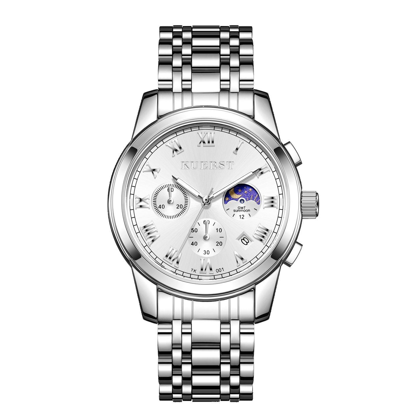 KUERST brand 2025 new men's steel belt quartz watch watch using the sun, moon and stars elements with timing/calendar and other functions suitable for giving yourself and important people holiday gifts preferred