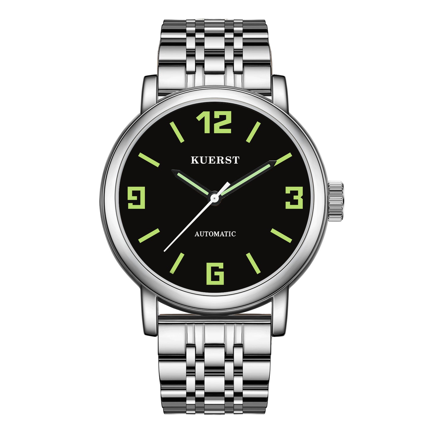 重点词汇 54/5000 通用场景 KUERST simple business fashion men's steel belt automatic mechanical watch large digital classic simple dial design business leisure watch, suitable for any occasion to wear