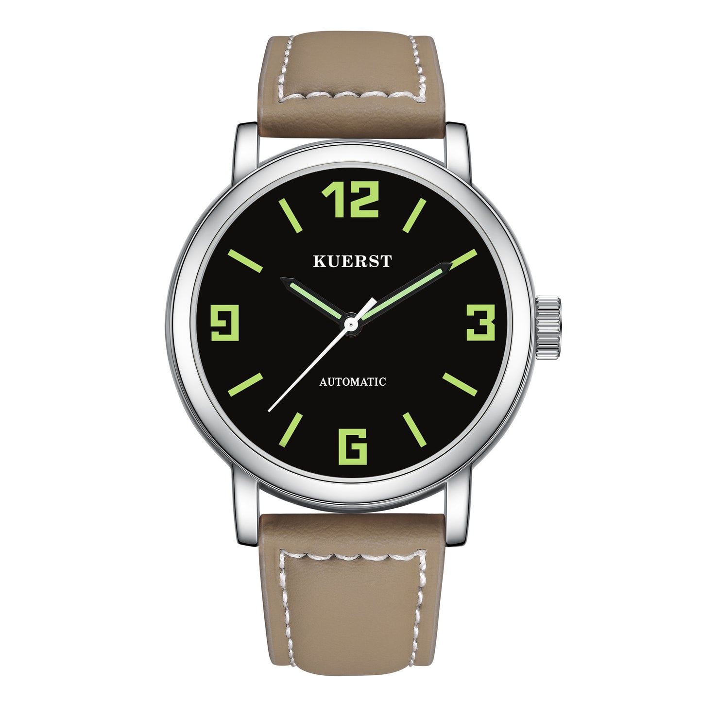 KUERST brand men's belt automatic mechanical watch ultra-thin large back transparent dial with luminous use of classic simple three-pin three-dimensional large digital design high-end atmospheric brand watch, Valentine's Day/birthday gift of choice