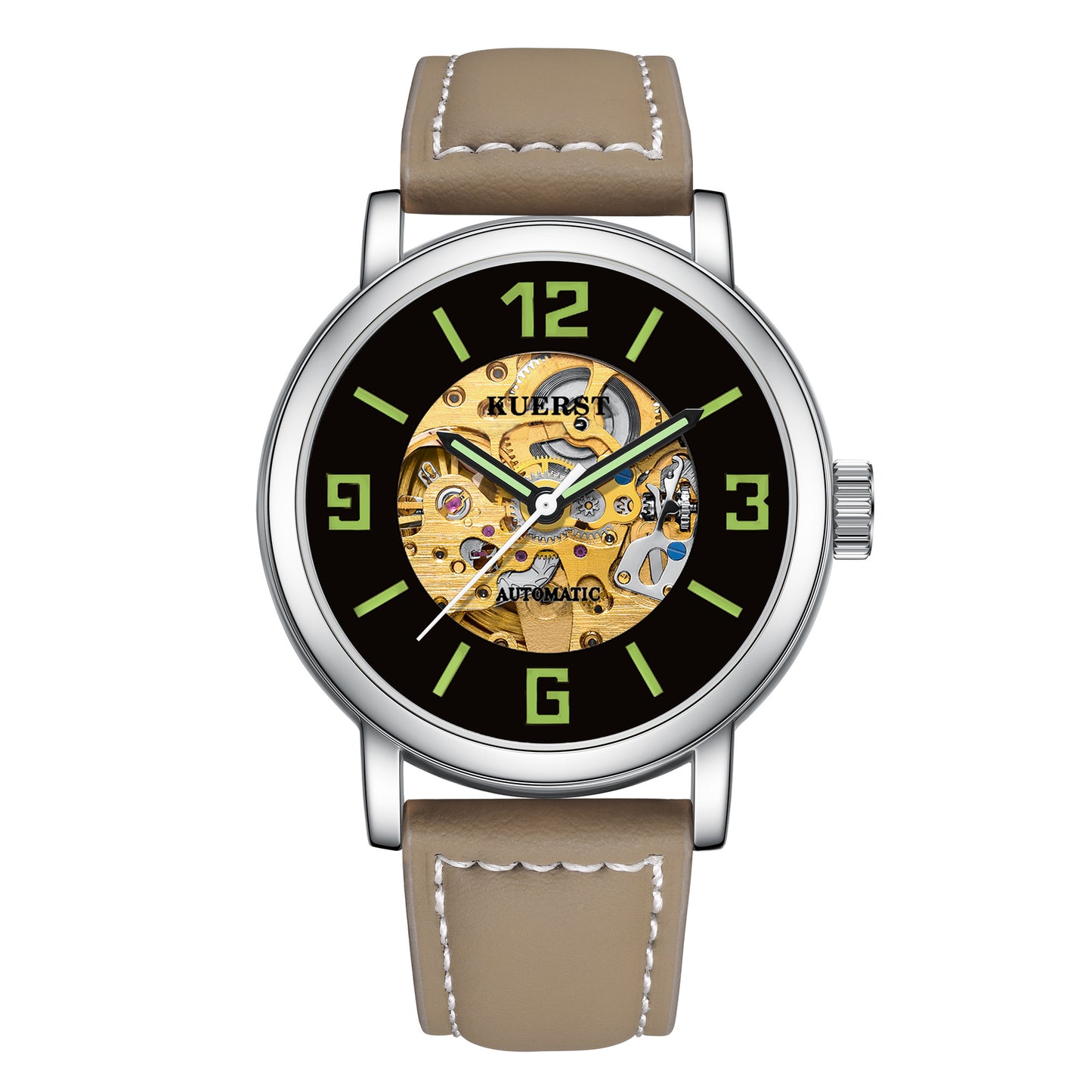KUERST brand's latest products men's leather belt automatic mechanical watch hollow-out large digital classic simple dial design business leisure watch, blooming exclusive to your wrist fashion unique charm