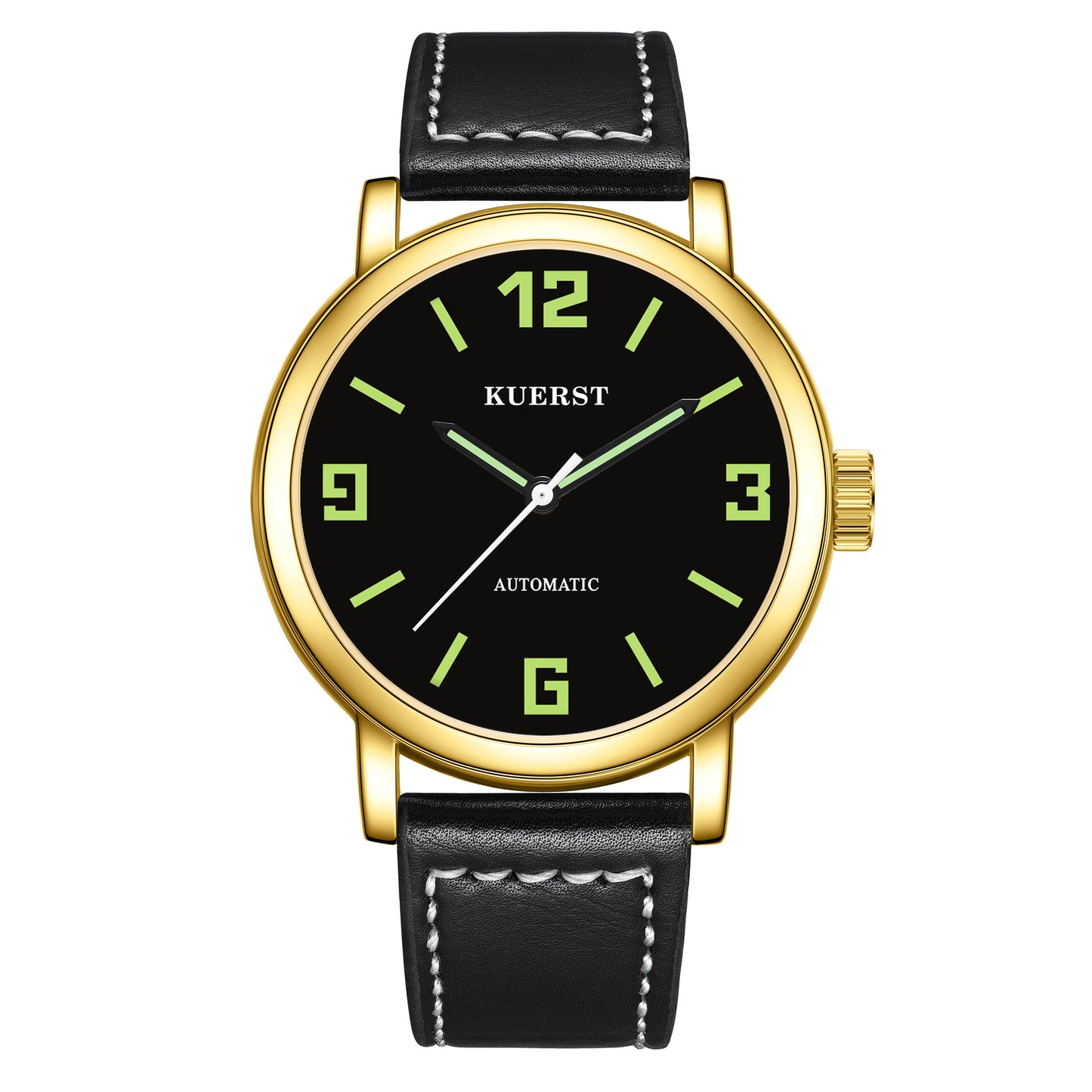 KUERST brand men's belt automatic mechanical watch ultra-thin large back transparent dial with luminous use of classic simple three-pin three-dimensional large digital design high-end atmospheric brand watch, Valentine's Day/birthday gift of choice