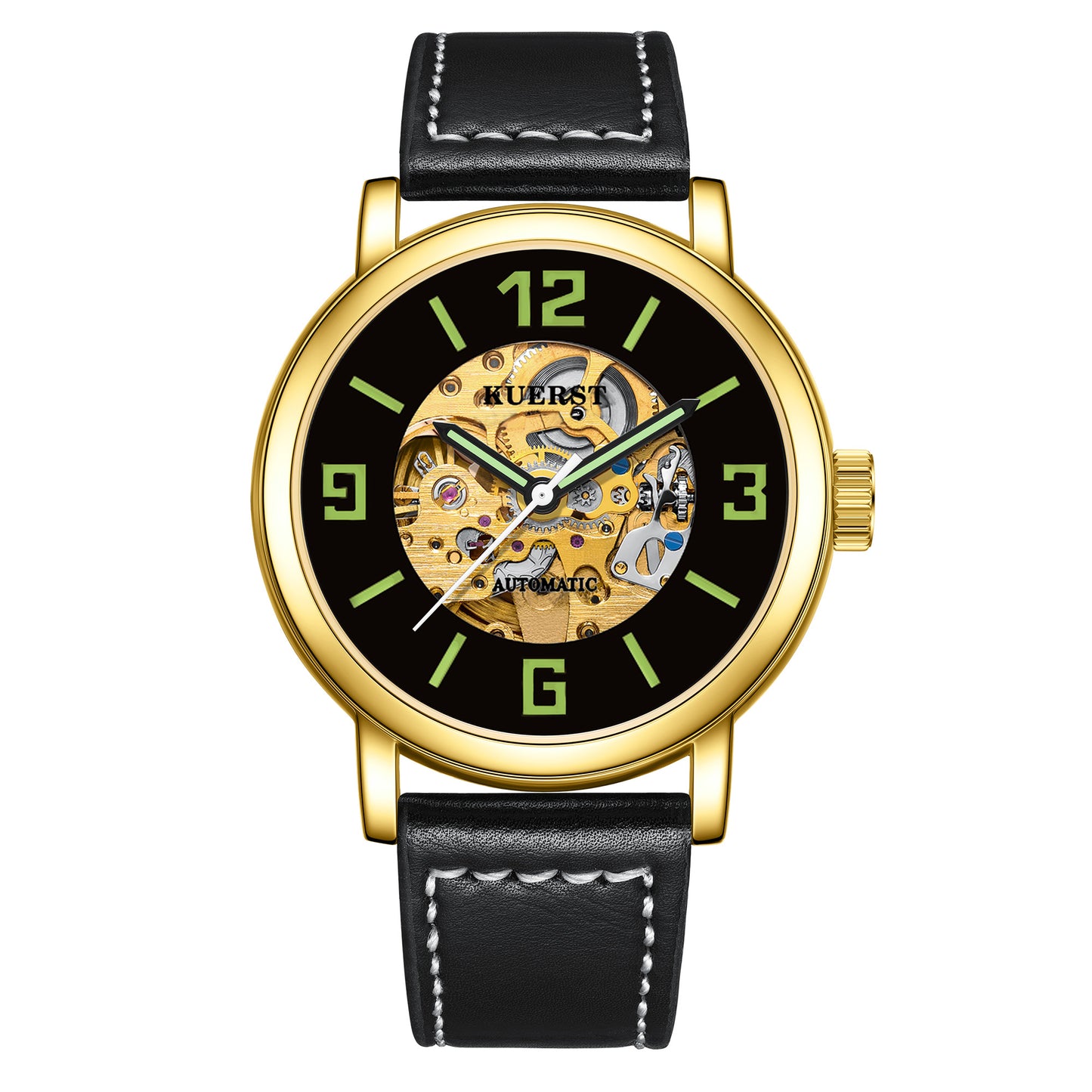 KUERST brand's latest products men's leather belt automatic mechanical watch hollow-out large digital classic simple dial design business leisure watch, blooming exclusive to your wrist fashion unique charm