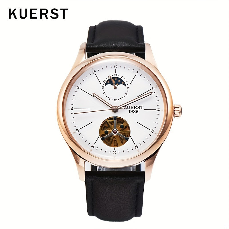 KUERST brand 2025 expensive hot series men's leather belt automatic mechanical watch with night and night stars and carved gold machine luminous a variety of functions business leisure watches suitable for a variety of occasions to wear