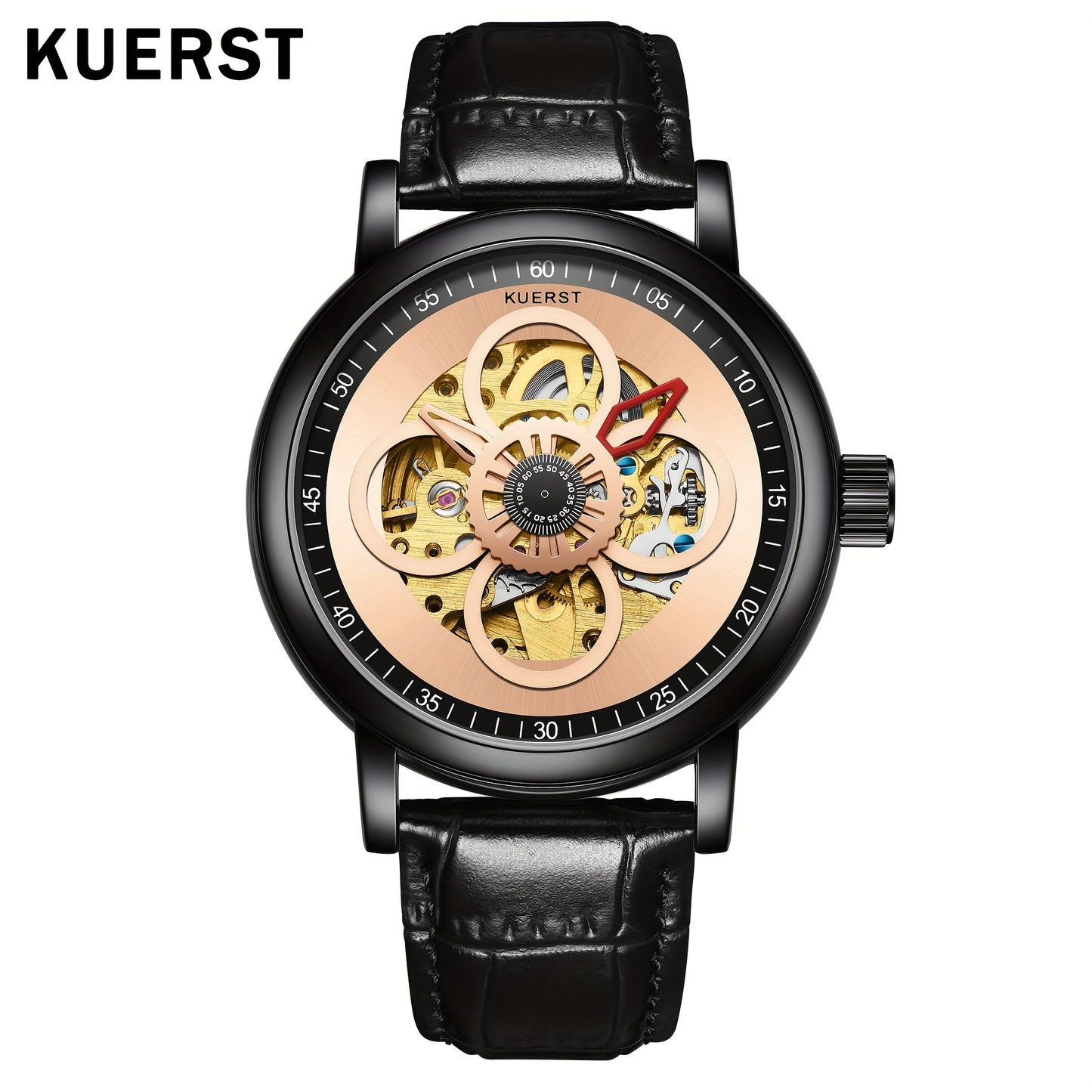 KUERST brand classic men's belt series automatic mechanical watch trend fashion four-leaf plate/hollow watch, fashion trend business can be worn