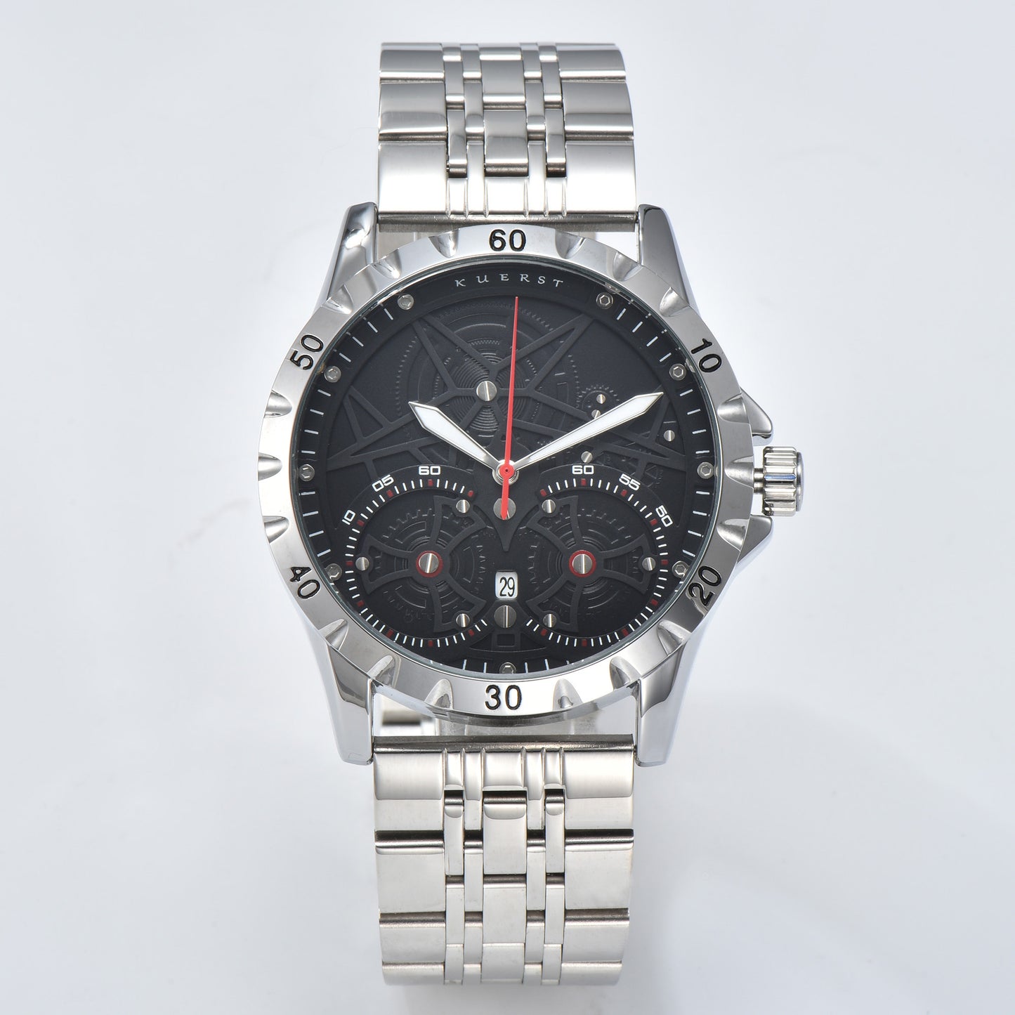 KUERST's new hot series men's steel belt automatic mechanical watch black and white Samurai dial calendar/glow-in-the-dark function of fashion leisure business watch, suitable for high-end gifts of holiday gifts