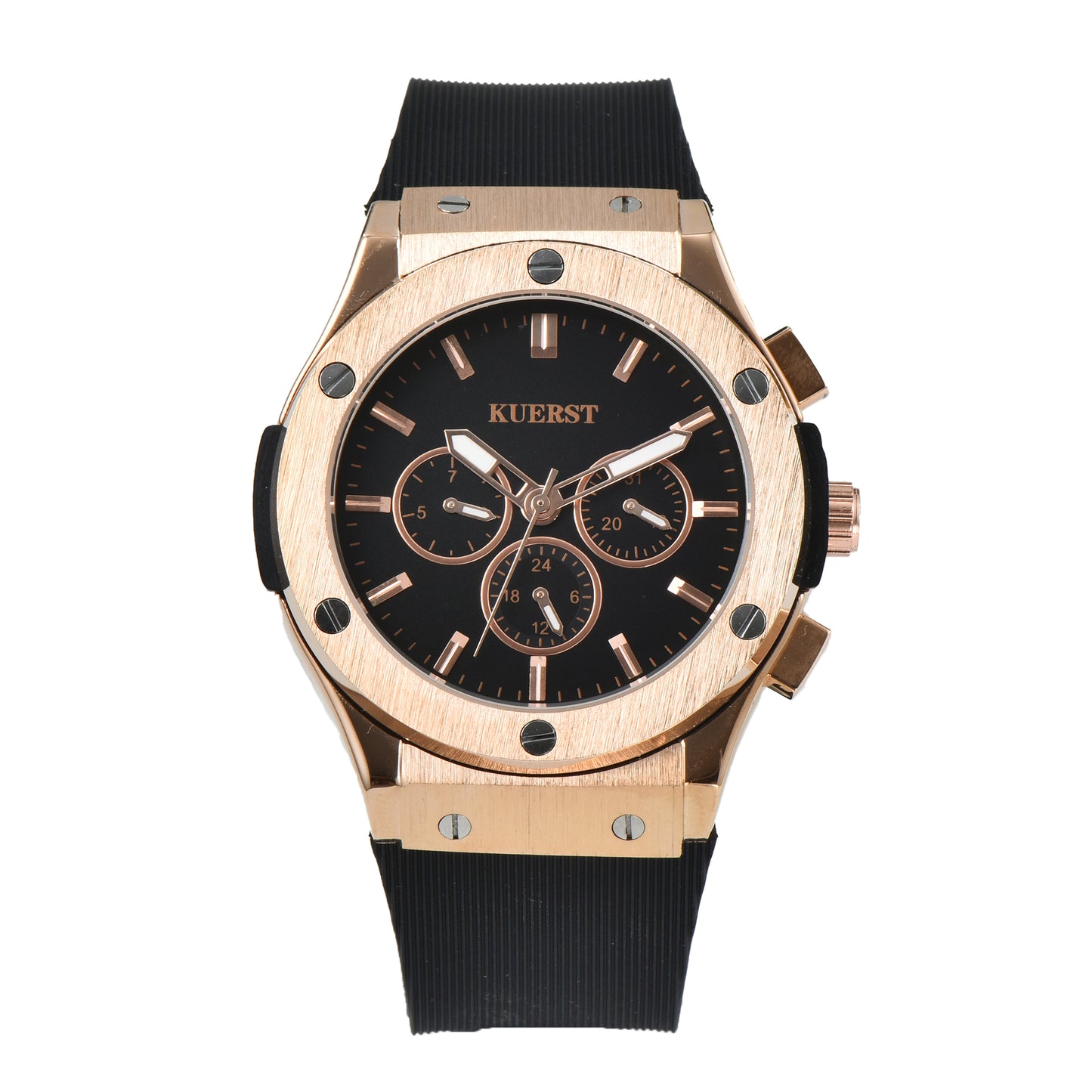 KUERST brand men's tape automatic mechanical watch six-pin design super multi-functional waterproof/pointer luminous/calendar/week /24 hours, using the latest wormhole new concept designed into the trend of all the watches