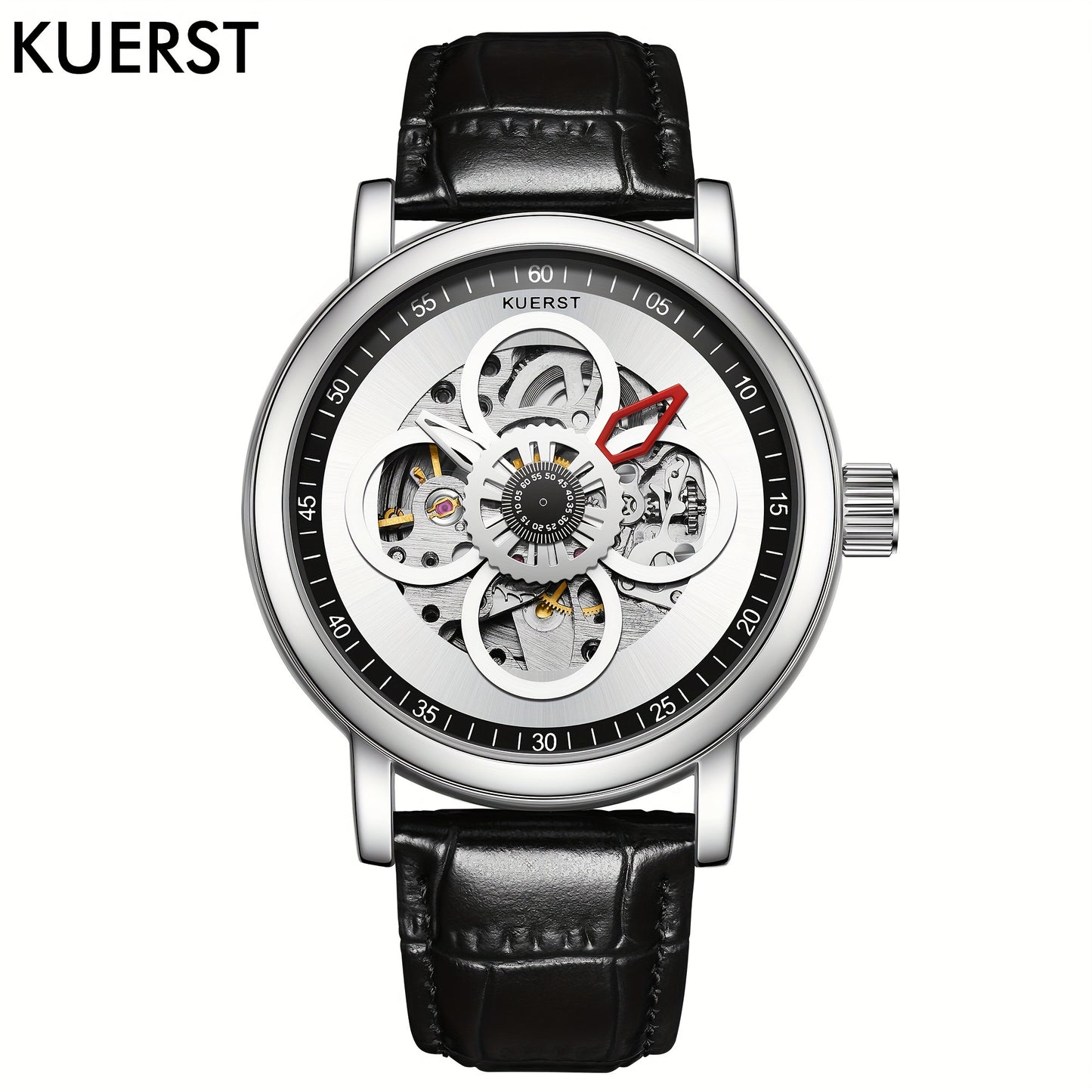 KUERST brand classic men's belt series automatic mechanical watch trend fashion four-leaf plate/hollow watch, fashion trend business can be worn