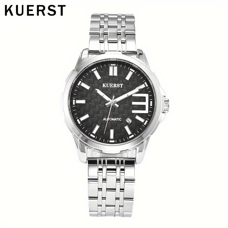 KUERST brand men's steel belt carbon fiber three-dimensional literal luminous dial design with calendar function automatic mechanical watch, suitable for any occasion to wear without losing temperament of the noble watch gift choice