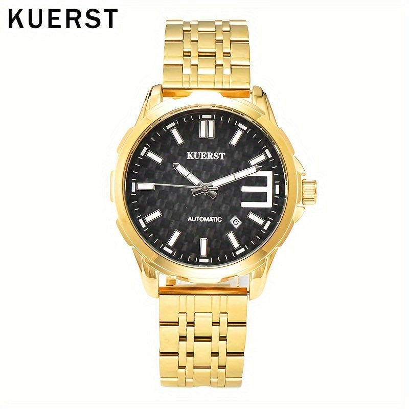 KUERST brand men's steel belt carbon fiber three-dimensional literal luminous dial design with calendar function automatic mechanical watch, suitable for any occasion to wear without losing temperament of the noble watch gift choice