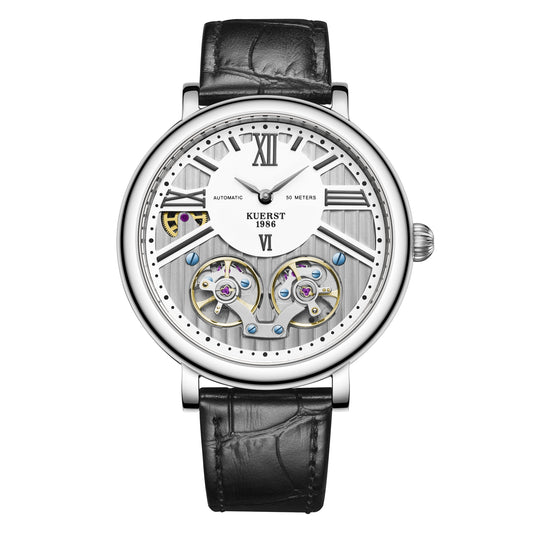 KUERST brand designer original men's belt automatic mechanical watch, fashion business trend new concept ultra-thin luminous double hollow-out creative tourbillon suitable for a variety of styles to wear