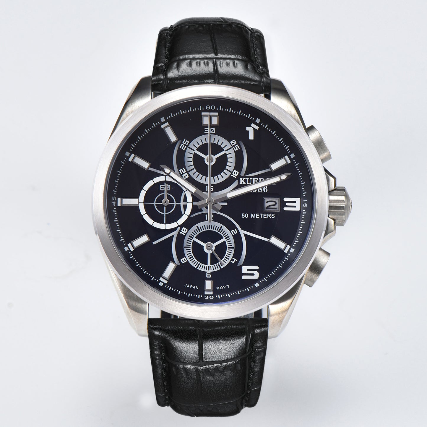 KUERST brand 2025 latest black technology hot goods Men's belt stainless steel watch case six hands three eyes large dial quartz watch with a variety of functions run second/timing hands gentleman style watch, exquisite gift gift of choice