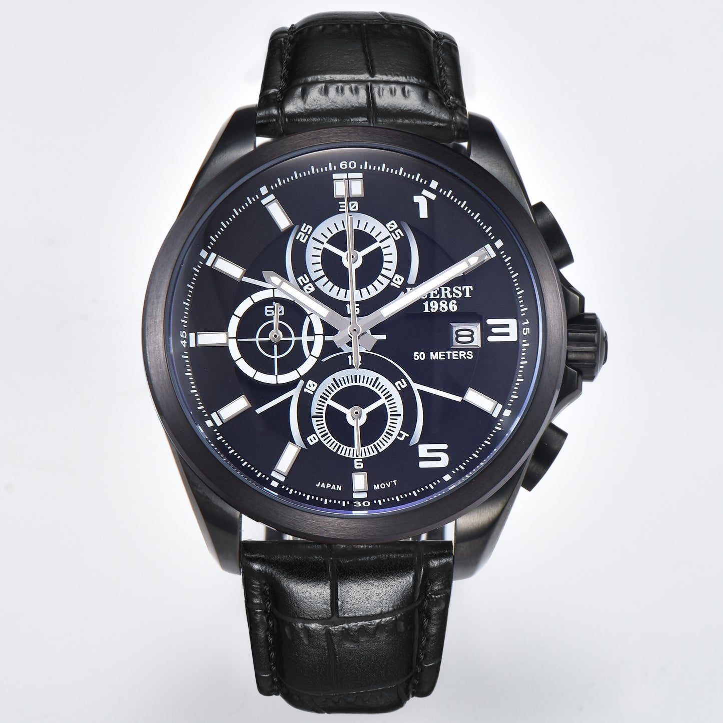 KUERST brand 2025 latest black technology hot goods Men's belt stainless steel watch case six hands three eyes large dial quartz watch with a variety of functions run second/timing hands gentleman style watch, exquisite gift gift of choice