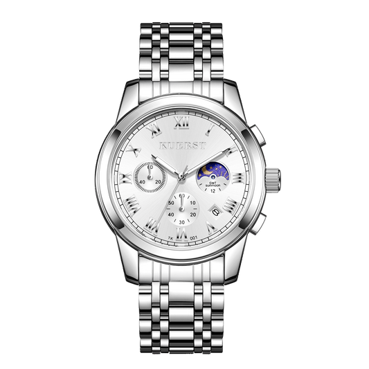 KUERST brand 2025 new men's steel belt quartz watch watch using the sun, moon and stars elements with timing/calendar and other functions suitable for giving yourself and important people holiday gifts preferred