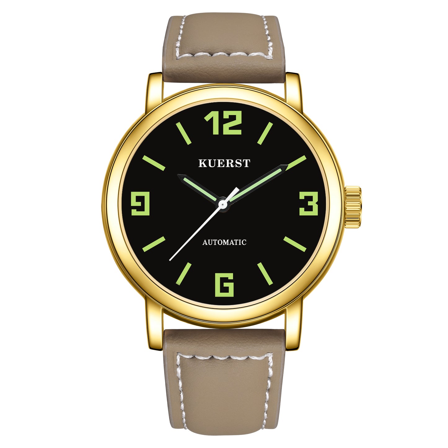 KUERST brand men's belt automatic mechanical watch ultra-thin large back transparent dial with luminous use of classic simple three-pin three-dimensional large digital design high-end atmospheric brand watch, Valentine's Day/birthday gift of choice