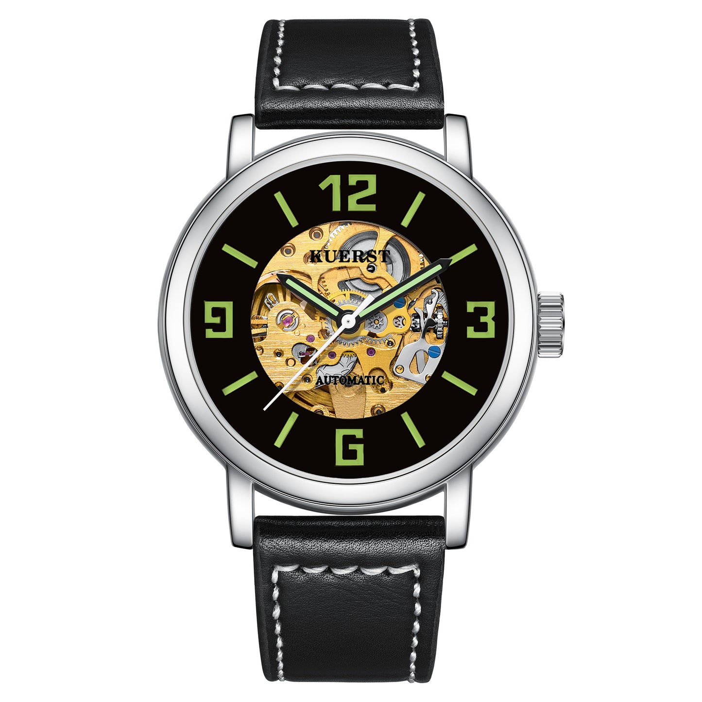 KUERST brand's latest products men's leather belt automatic mechanical watch hollow-out large digital classic simple dial design business leisure watch, blooming exclusive to your wrist fashion unique charm
