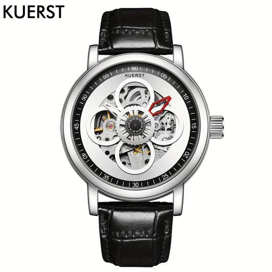 KUERST brand classic men's belt series automatic mechanical watch trend fashion four-leaf plate/hollow watch, fashion trend business can be worn