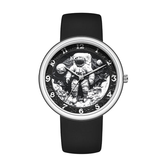 The KUERST brand men's silicone quartz watch with a planet and space style features a three-dimensional embossed dial suitable for various occasions